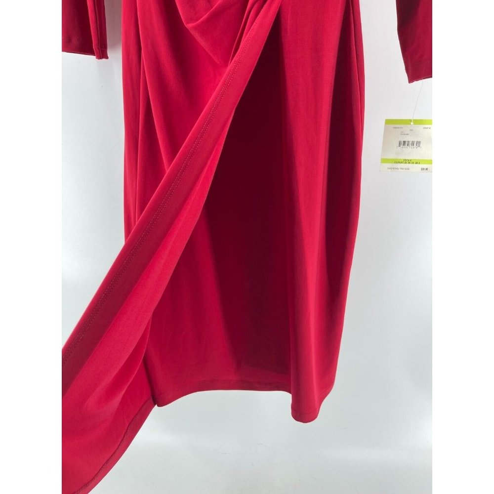 NWT Anne Klein Women's Long Sleeve Red V Neck Party Wrap Dress Size 4 - Picture 6 of 12